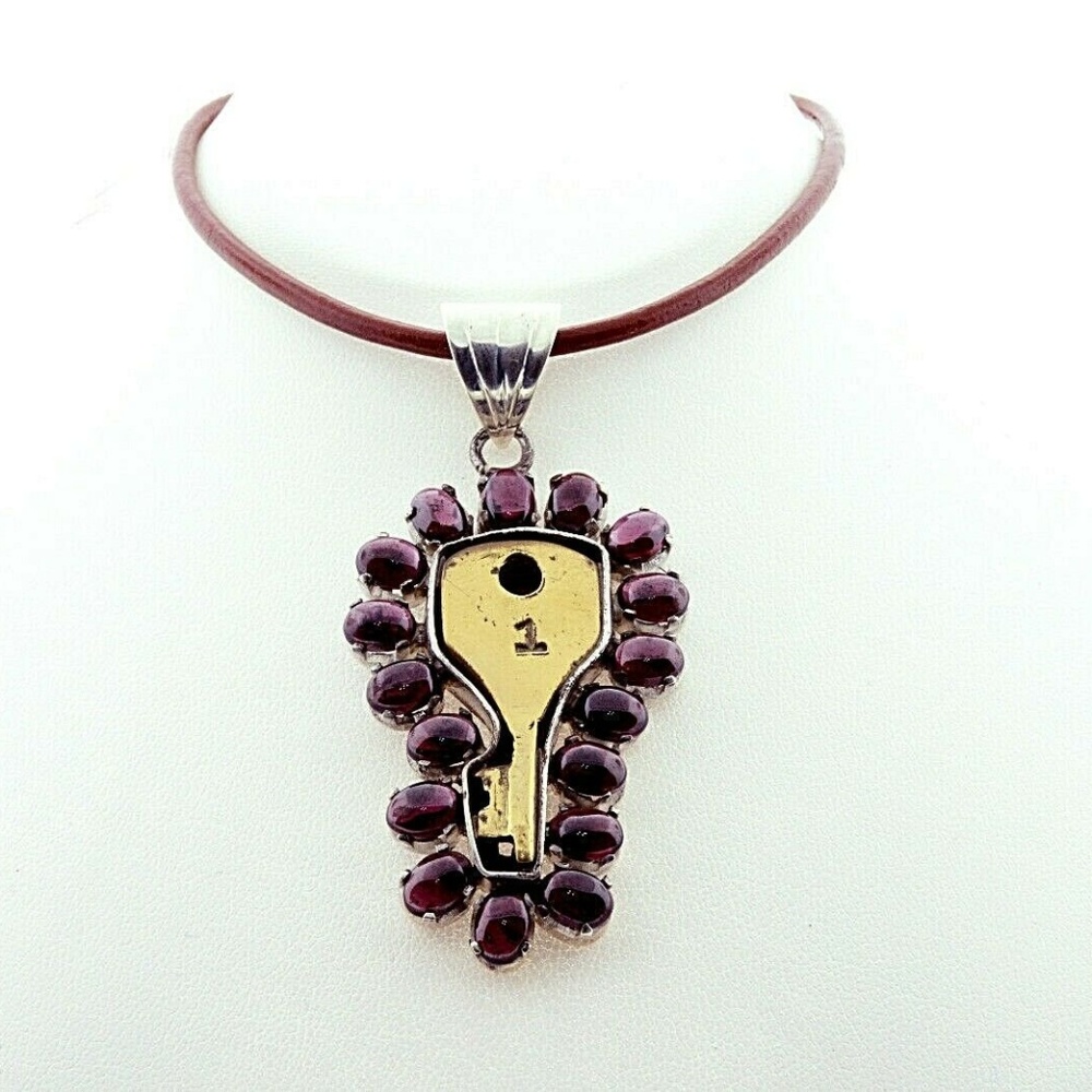 Garnet Steampunk Key Pendant Garnet Necklace